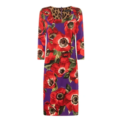 Dolce & Gabbana Multicolour Silk Blend Dress In Anemoni Fdo Viola
