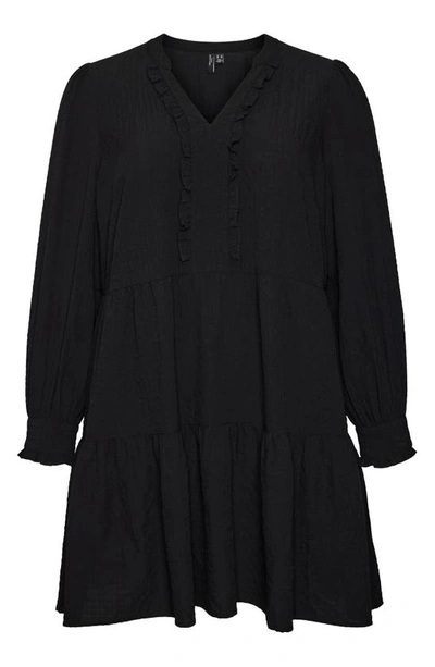 Vero Moda Cira Ruffle Long Sleeve Tiered Dress In Black