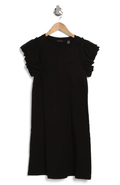 T Tahari Ruffle Sleeve Cotton Dress In Black