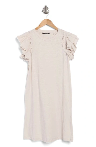 T Tahari Ruffle Sleeve Cotton Dress In Pale Platinum