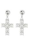 Tasha Imitation Pearl Cross Drop Earrings In Silver