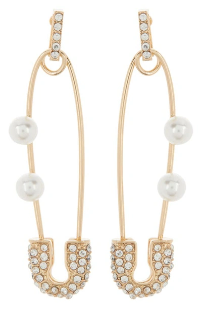 Tasha Crystal & Imitation Pearl Safety Pin Earrings In Gold