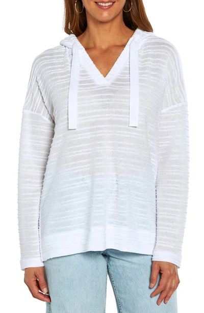 Three Dots Stripe Textured Hacci Pullover Hoodie In White
