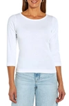 Three Dots Cotton Boatneck Top In White