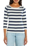Three Dots Cotton Boatneck Top In Navy/ White