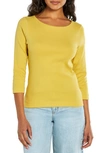 Three Dots Cotton Boatneck Top In Mustard