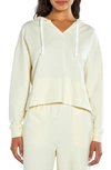 Three Dots Crop French Terry Hoodie In White Asparagus