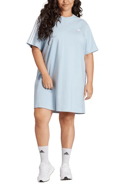 Adidas Originals 3-stripes Short Sleeve T-shirt Dress In Wonder Blue/ White