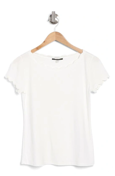T Tahari Scalloped Knit T-shirt In White