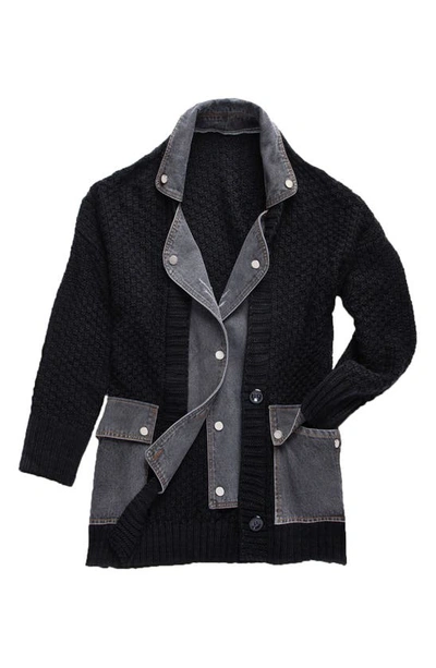 Saachi Denim Knit Cardigan In Black