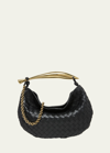 Bottega Veneta Navy Sardine With Chain Bag In Black-m Brass