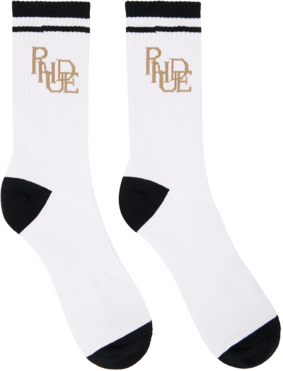 Rhude White & Black Scribble Logo Socks In White/yellow/black
