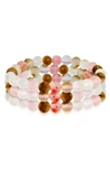 Bling Jewelry Set Of 3 Semiprecious Stone Beaded Stretch Bracelets In Pink