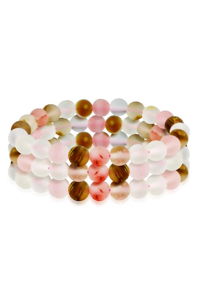 Bling Jewelry Set Of 3 Semiprecious Stone Beaded Stretch Bracelets In Pink