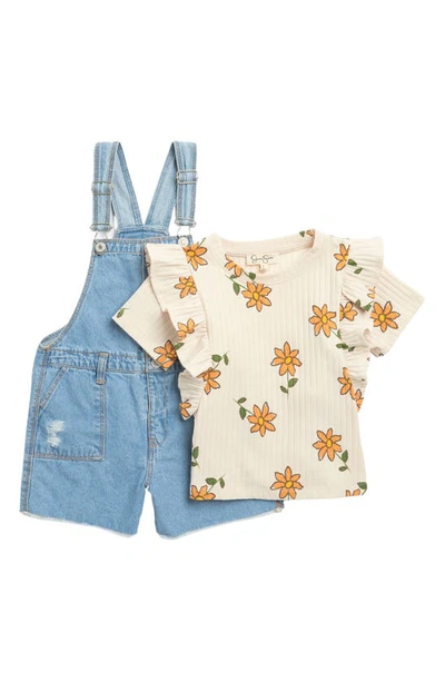 Jessica Simpson Kids' Floral Top & Overalls In Med Wash