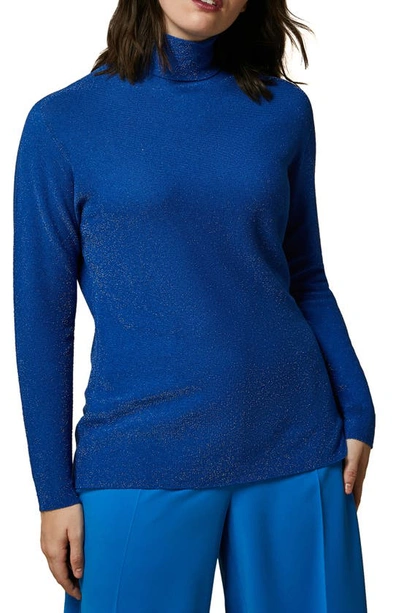 Marina Rinaldi Metallic Turtleneck Sweater In Cornflower