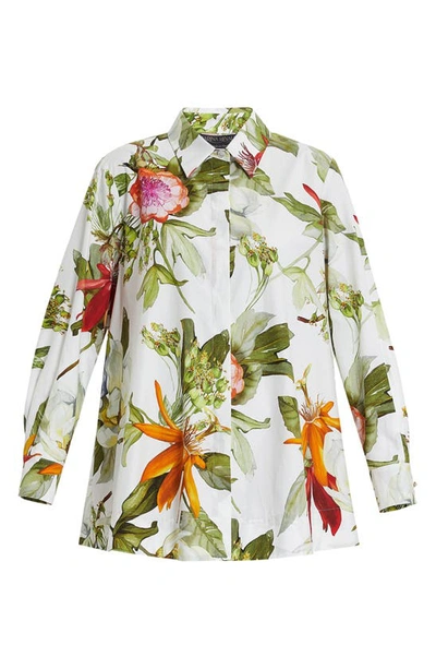 Marina Rinaldi Appia Floral Cotton Button-up Shirt In White Big