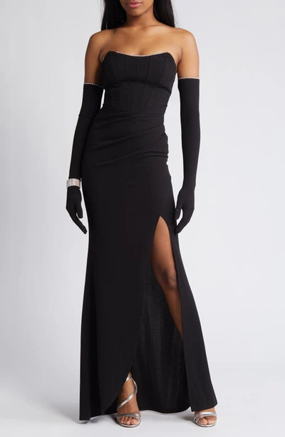 Love, Nickie Lew Strapless Gown With Gloves & Bracelet In Black
