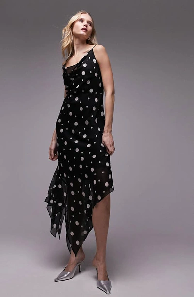 Topshop Print Cowl Neck Asymmetric Maxi Dress In Black Multi