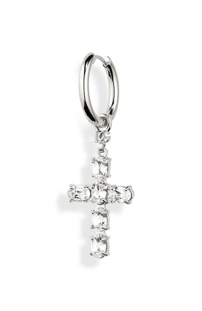 Dolce & Gabbana Crystal Cross Single Hoop Earring In Cristallo