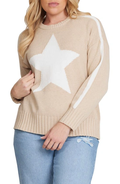 Minnie Rose Star Cotton & Cashmere Crewneck Jumper In Brown Sugar/ White