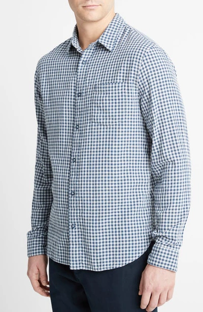 Vince Mojave Plaid Shirt In Deep Indigo Optic White