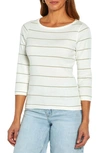 Three Dots Cotton Boatneck Top In Seagrass/ White