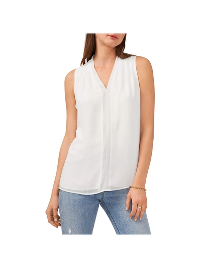 Vince Camuto Womens Deep V Neck Banded Collar Blouse In White