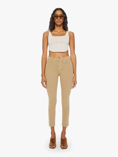 Mother The Mid Rise Dazzler Ankle Fray Prairie Sand Jeans In Beige