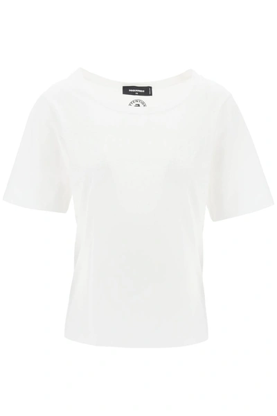 Dsquared2 T Shirt With Rhinestone Logo In White