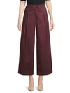 Valentino Wide-leg Cropped Cotton Pants In Burgundy