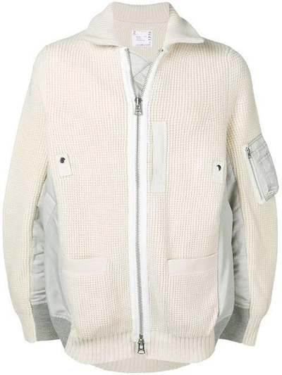 Sacai Oversized Zipped Front Sweater - Neutrals