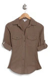 James Perse Three-quarter Sleeve Button-up Shirt In Ammo