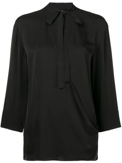 Theory Faux Wrap Silk Blouse In Black