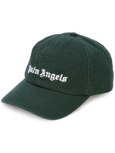 Palm Angels Green And White Logo Embroidered Cap In Dark Green