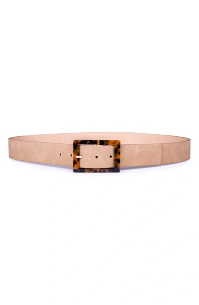 Linea Pelle Tortoise Shell Buckle Faux Suede Belt In Cashew