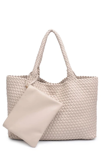 Moda Luxe Woven Unlined Tote Bag And Pouch In Ivory