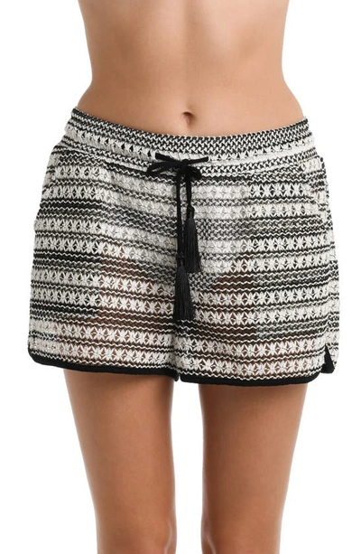 La Blanca On Shore Beach Cover-up Crochet Shorts In Black And White