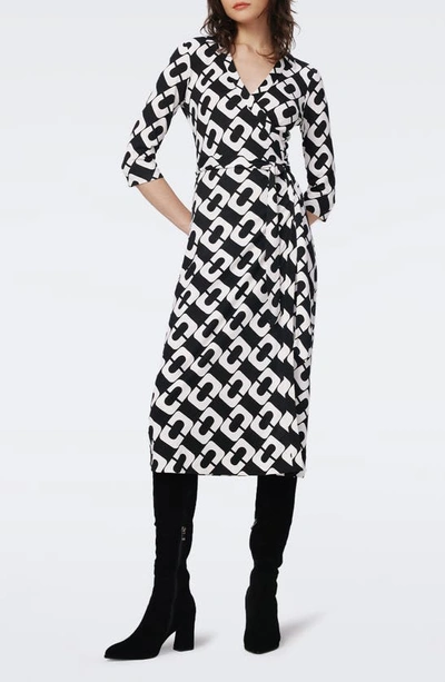Diane Von Furstenberg Abigail Silk Wrap Midi Dress In Chain Link Giant