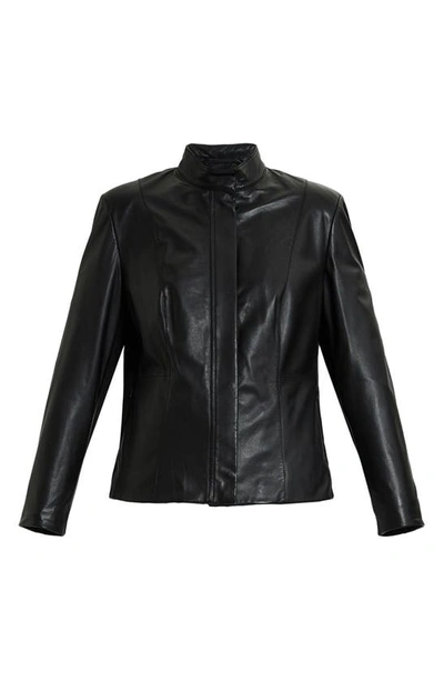 Marina Rinaldi Jersey Side Panel Leather Jacket In Black
