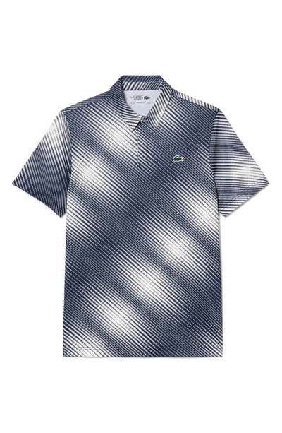 Lacoste Regular Fit Print Stretch Polo Shirt In Navy Blue