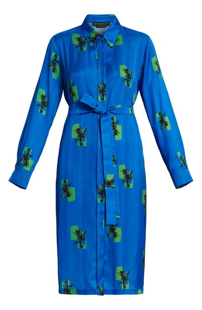 Marina Rinaldi Dravenna Floral Long Sleeve Satin Shirtdress In Cornflower