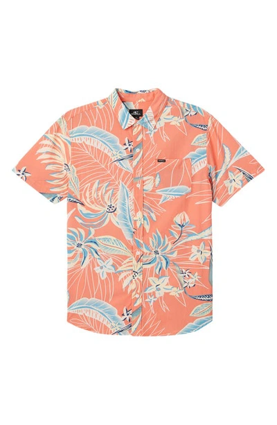 O'neill Kids' Oasis Floral Short Sleeve Button-up Shirt In Coral