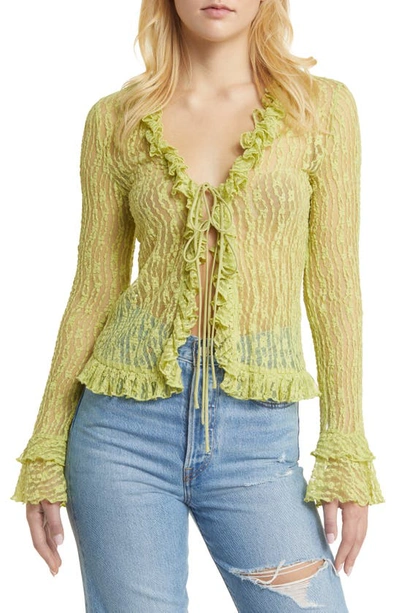 Astr Lace Front Tie Bed Jacket In Avocado