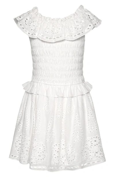 Hannah Banana Kids' Shirred Cotton Eyelet Dress In White