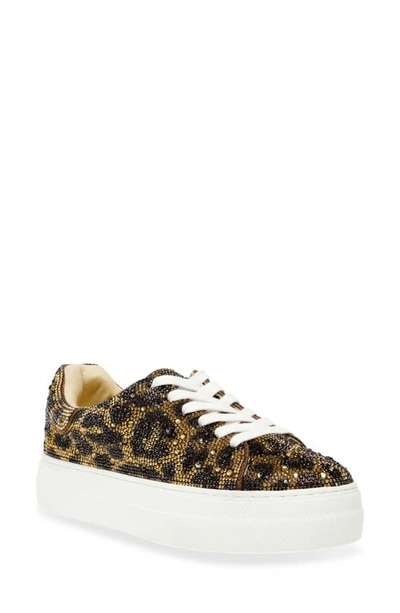 Betsey Johnson Sidny Crystal Pavé Platform Sneaker In Leopard