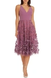 Dress The Population Darleen V-neck Embroidered Mesh Cocktail Dress In Orchid