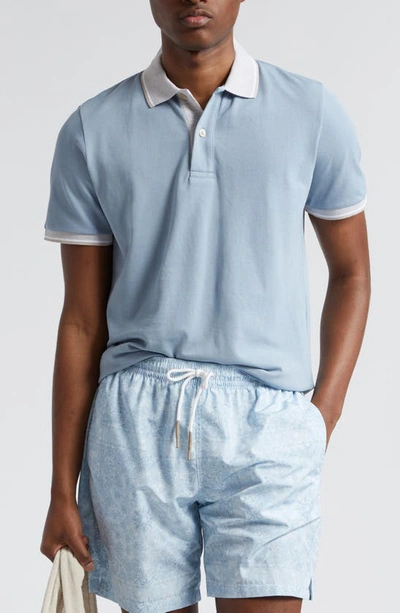 Eleventy Tipped Piqué Cotton Polo In Baby Blue