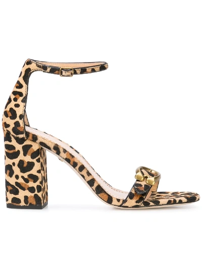 Coach Maya Leopard Print Calf Hair Ankle-strap Sandals In Natural