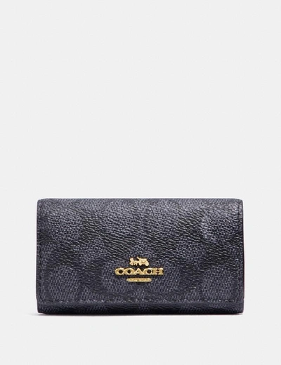 Coach Six Ring Key Case In Signature Canvas - Women's In Charcoal/midnight Navy/light Gold